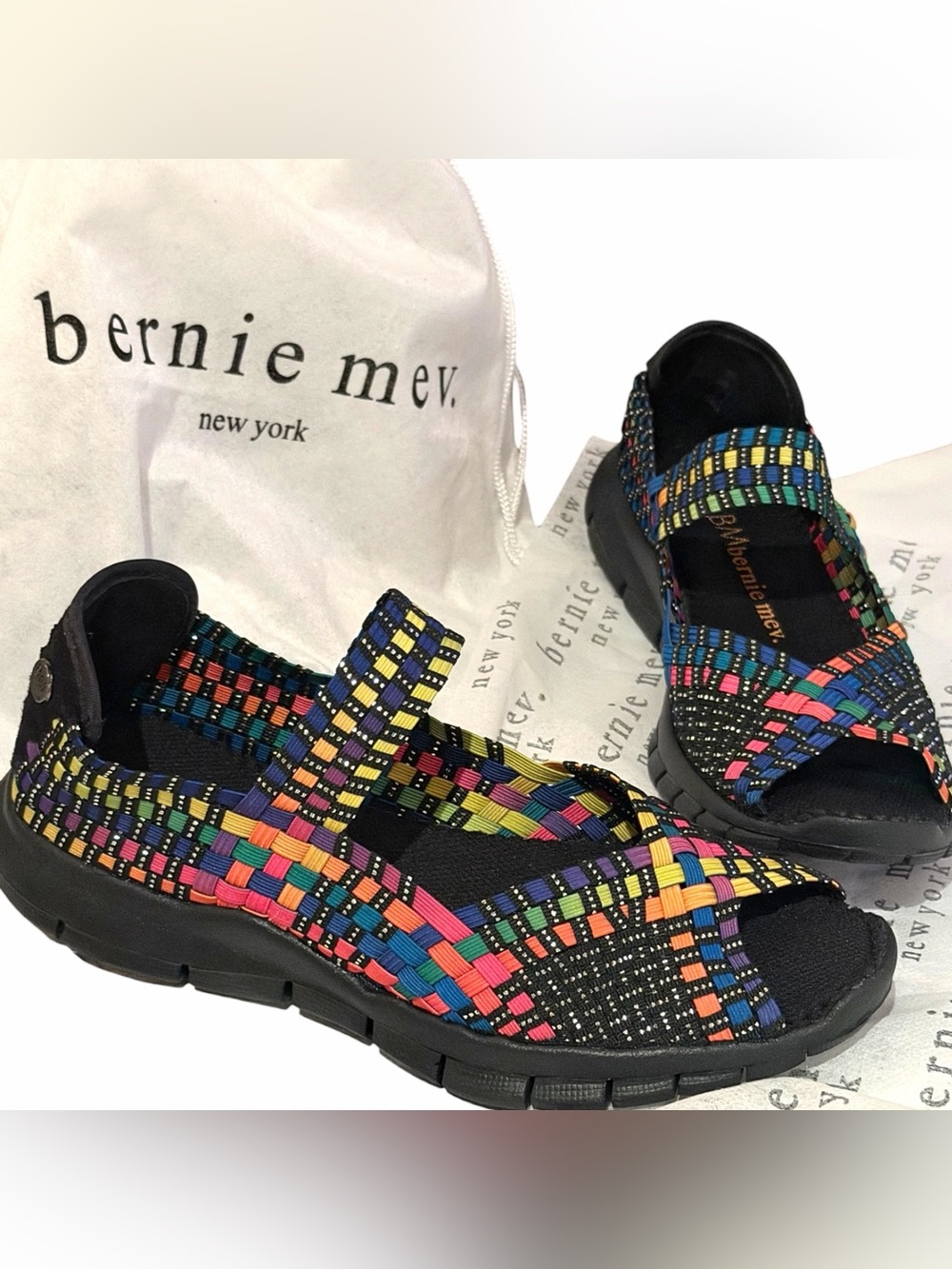 bernie mev. Rainbow Woven Elastic Slip-On Open-toe Mary Jane Sandals